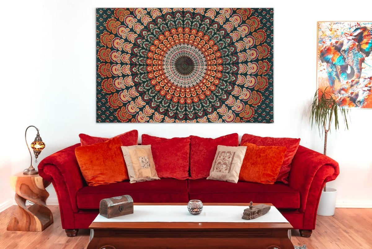 Wanddekoration aus 100% Baumwolle ca. 205 x 235 cm, Wandtuch für Zuhause, Strandtuch / großes Tapestry, Wandteppich Mandala