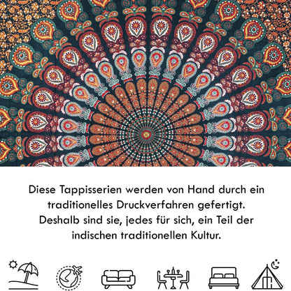 Wanddekoration aus 100% Baumwolle ca. 205 x 235 cm, Wandtuch für Zuhause, Strandtuch / großes Tapestry, Wandteppich Mandala