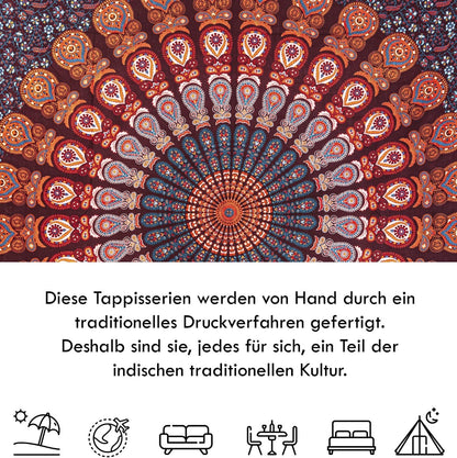 Wanddekoration aus 100% Baumwolle ca. 205 x 235 cm, Wandtuch für Zuhause, Strandtuch / großes Tapestry, Wandteppich Mandala
