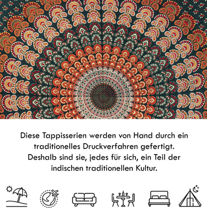Wanddekoration aus 100% Baumwolle ca. 205 x 235 cm, Wandtuch für Zuhause, Strandtuch / großes Tapestry, Wandteppich Mandala