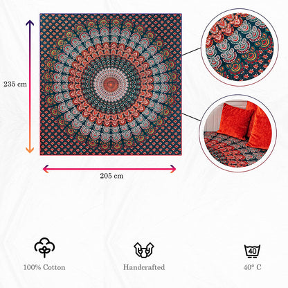 Wanddekoration aus 100% Baumwolle ca. 205 x 235 cm, Wandtuch für Zuhause, Strandtuch / großes Tapestry, Wandteppich Mandala