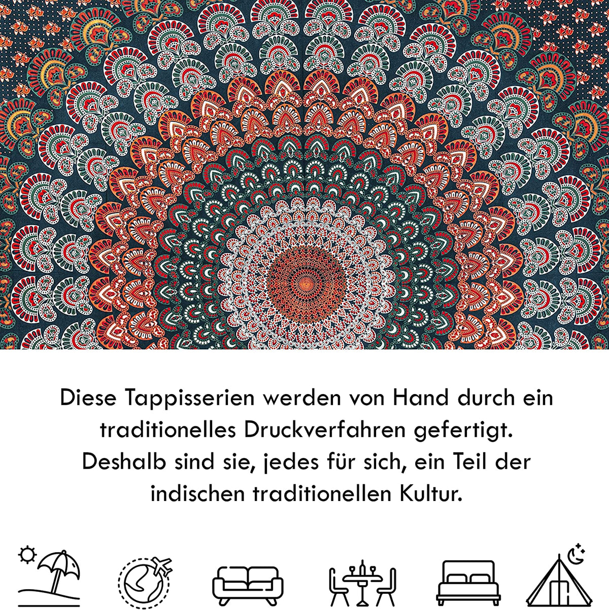 Wanddekoration aus 100% Baumwolle ca. 205 x 235 cm, Wandtuch für Zuhause, Strandtuch / großes Tapestry, Wandteppich Mandala
