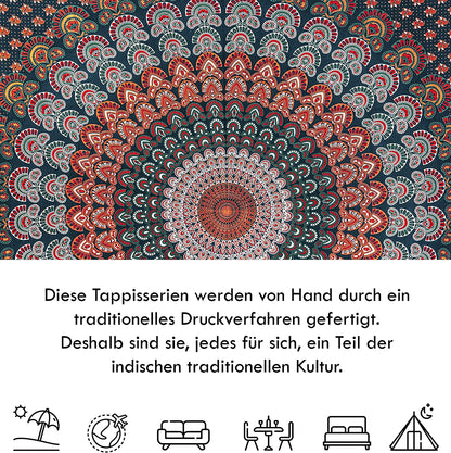 Wanddekoration aus 100% Baumwolle ca. 205 x 235 cm, Wandtuch für Zuhause, Strandtuch / großes Tapestry, Wandteppich Mandala