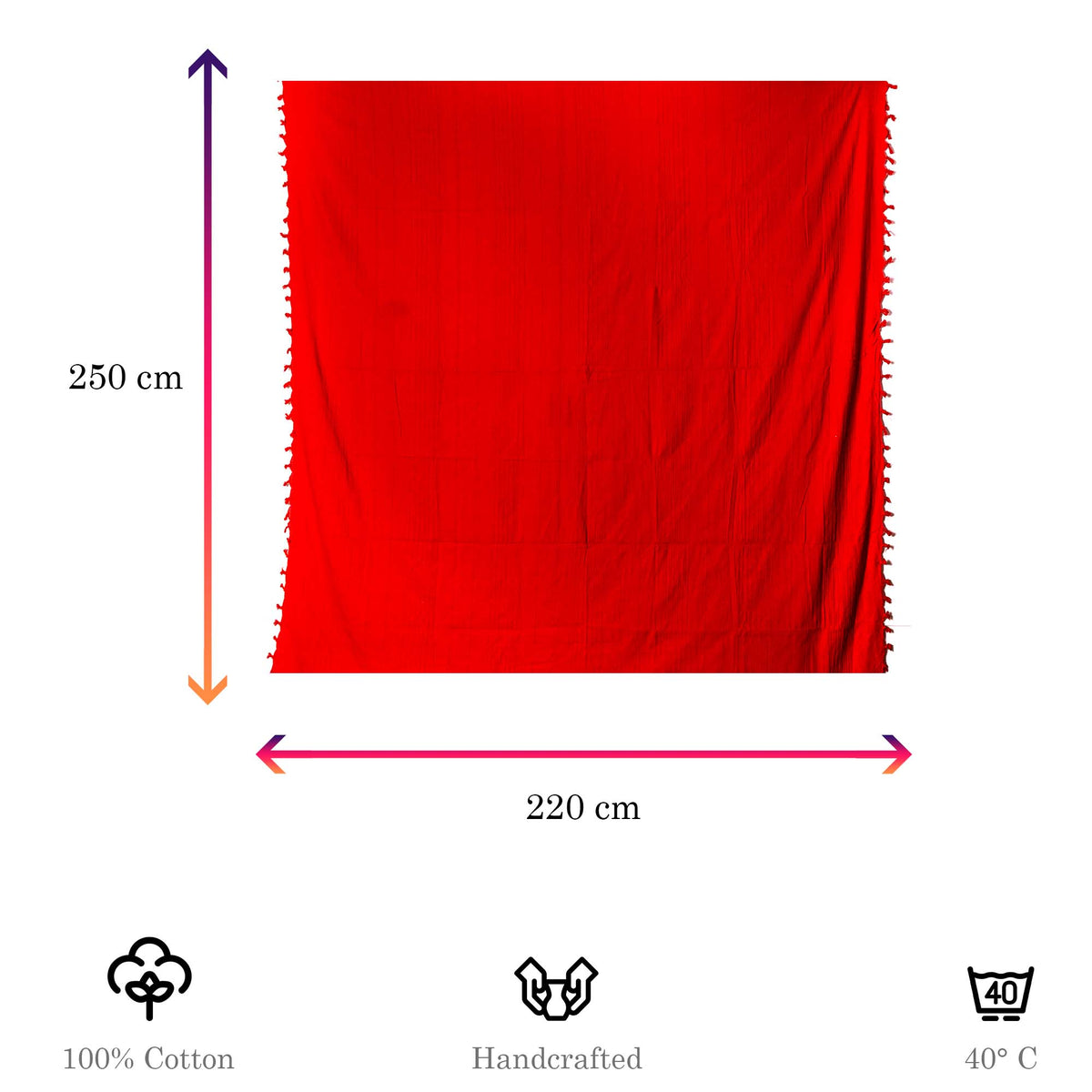 Tagesdecke/gestreifter Sofaüberwurf in verschiedene Farben 250 x 220cm handgewebt aus 100% Baumwolle – XXL-Größe mit Fransen