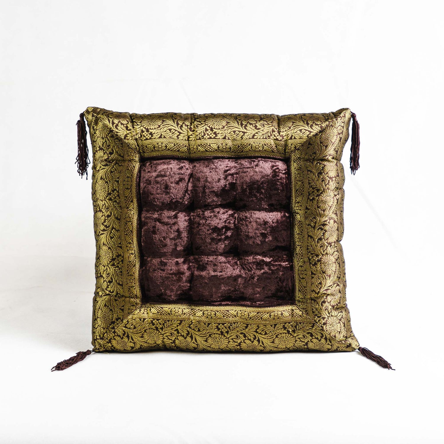 Orientalisches Indisches Sitzpuff Bodenkissen - Luxuriöses Handgefertigtes Samtkissen mit Quasten, 40x40 cm in 17 Farben