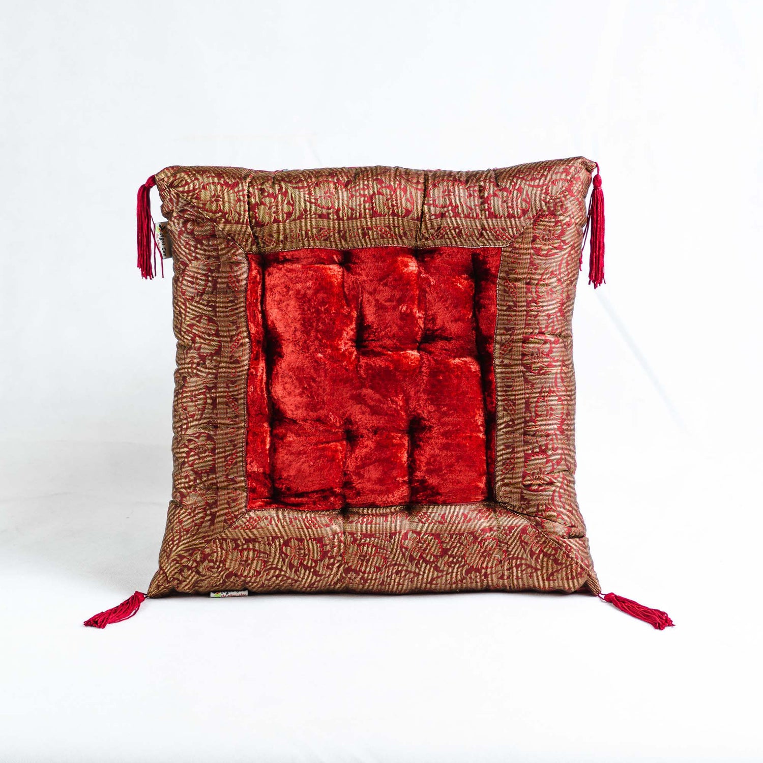 Orientalisches Indisches Sitzpuff Bodenkissen - Luxuriöses Handgefertigtes Samtkissen mit Quasten, 40x40 cm in 17 Farben