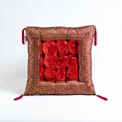Orientalisches Indisches Sitzpuff Bodenkissen - Luxuriöses Handgefertigtes Samtkissen mit Quasten, 40x40 cm in 17 Farben