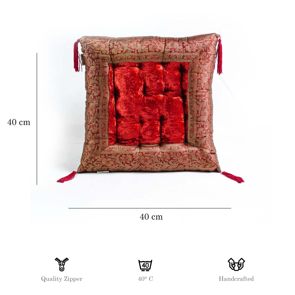 Orientalisches Indisches Sitzpuff Bodenkissen - Luxuriöses Handgefertigtes Samtkissen mit Quasten, 40x40 cm in 17 Farben