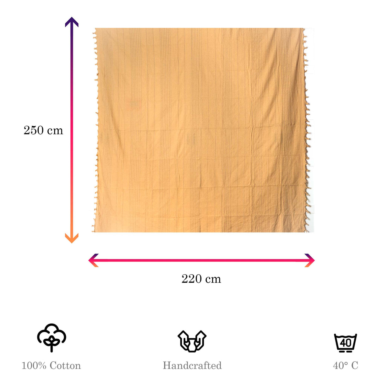 Tagesdecke/gestreifter Sofaüberwurf in verschiedene Farben 250 x 220cm handgewebt aus 100% Baumwolle – XXL-Größe mit Fransen