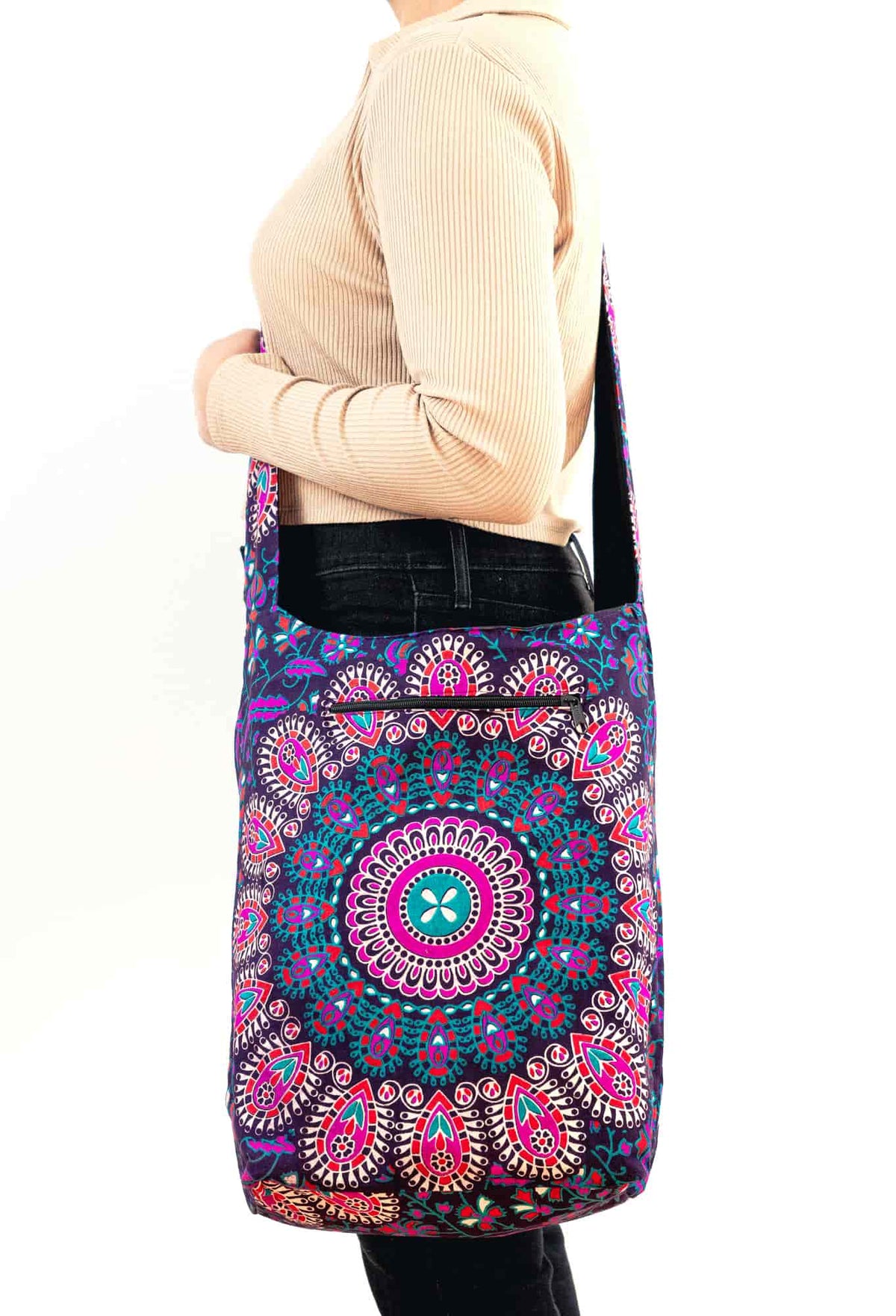 Aga’s Own Mandala Boho Umhängetasche - Festival Crossbody Handtasche für Damen, Ethnisch Baumwollschultertasche | Perfekt für Strandausflüge